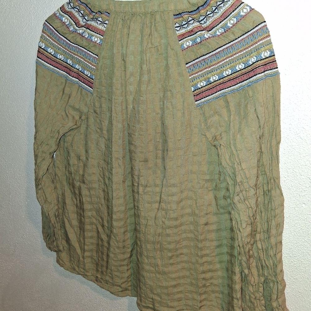 Rachel Zoe Olive Green Embroidered Aztec Tunic Top XS - Picture 6 of 6